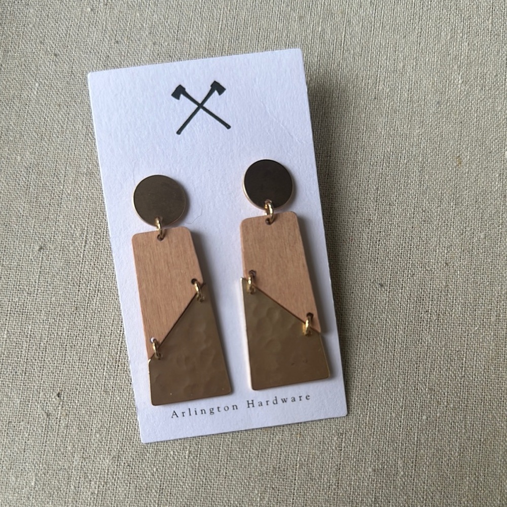Gold and Tan Geometric Earrings